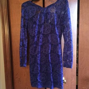 Long sleeve navy blue sparkly dress with tie back